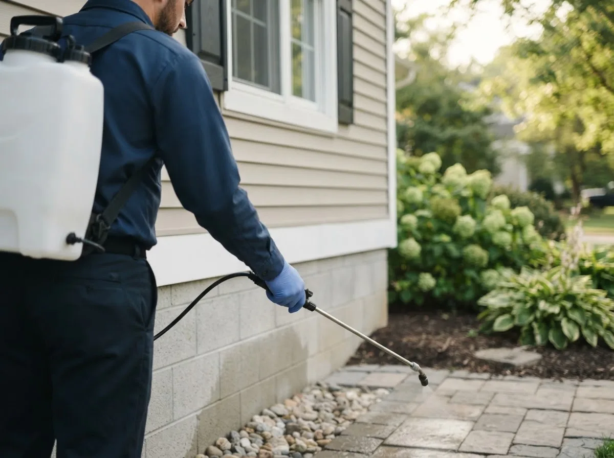 Pest control technician inspecting a home in Rodman, NY
